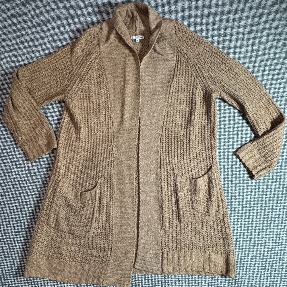 Sonoma Goods For Life Womens Tan Waffle Knit Shawl Collar Open Cardigan Large
